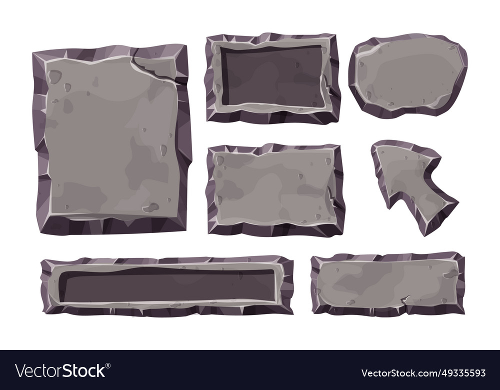 Set stone game menu panels textured ui frames vector image Set stone game menu panels textured ui frames