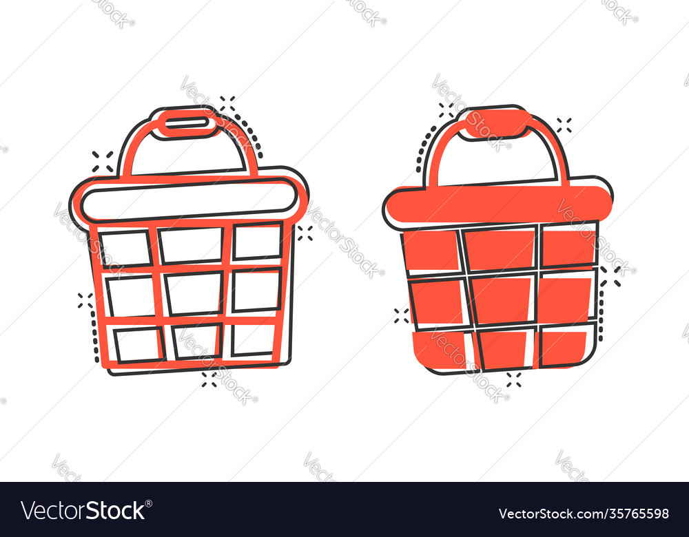 Add to cart icon in comic style shopping cartoon