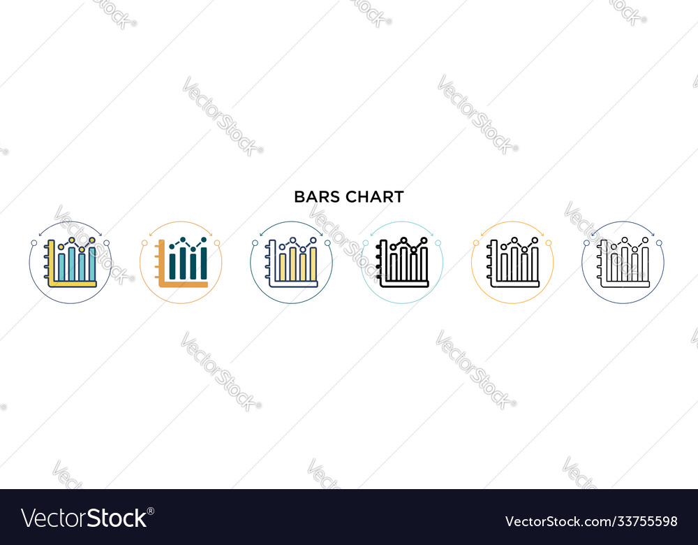 Bars chart icon in filled thin line outline