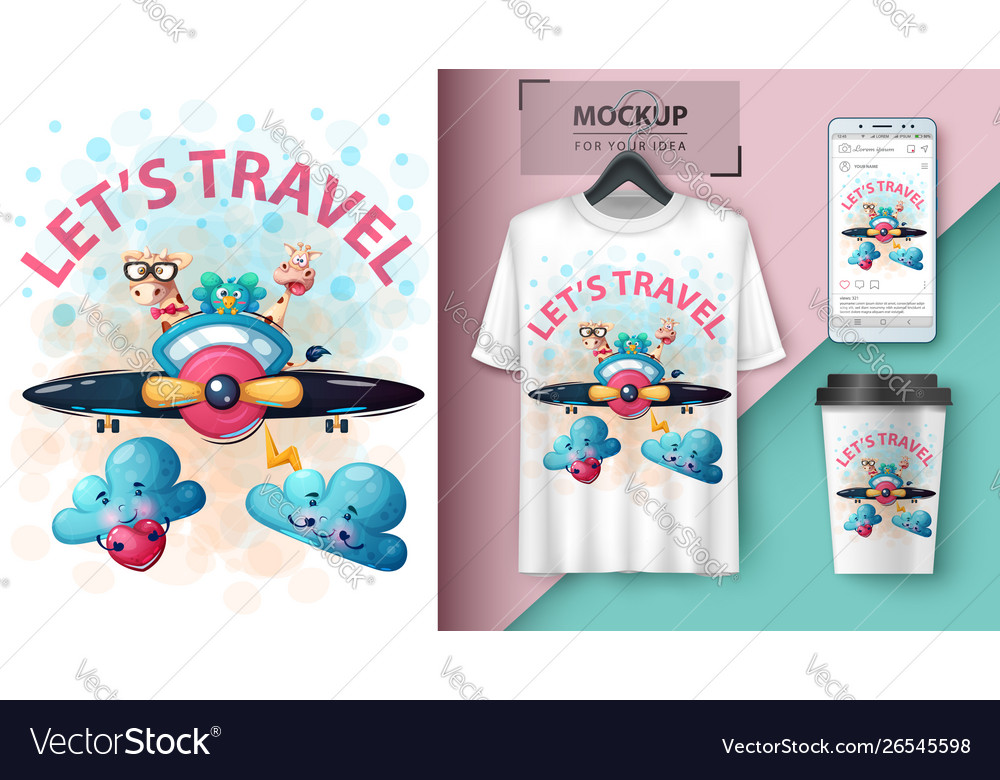 Cartoon animals travel - mockup for your idea