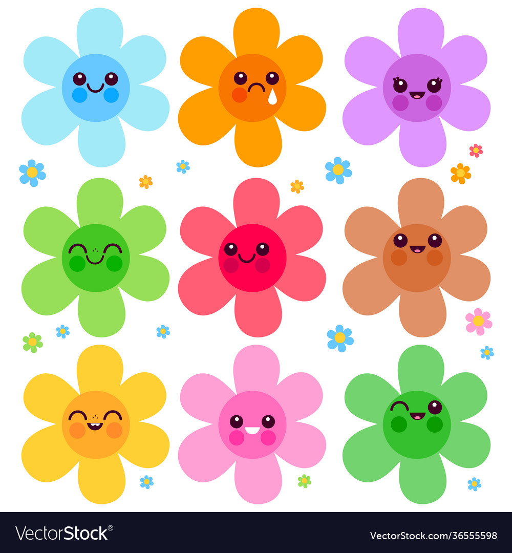 Colorful flower icon characters