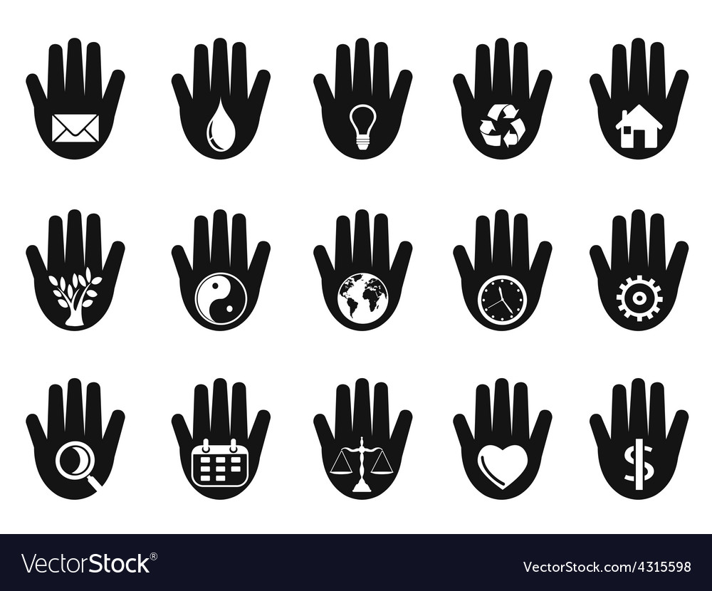 Hand with icons set