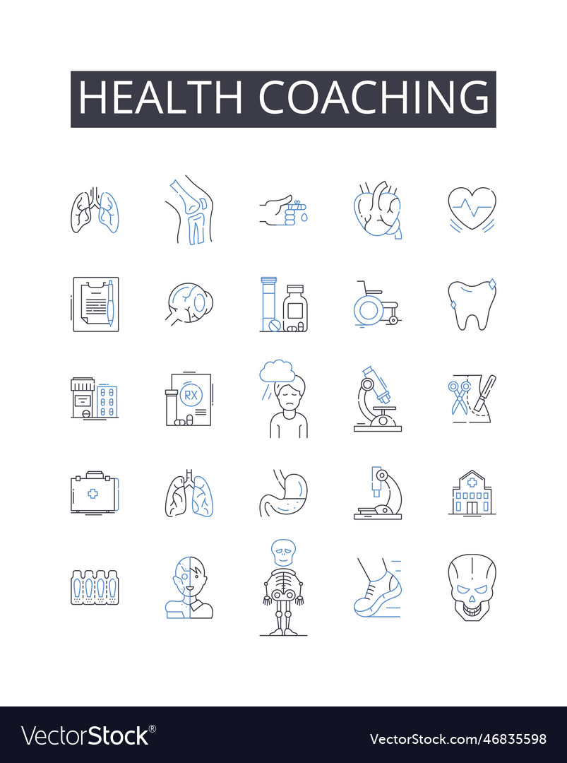 Health coaching line icons collection wellness