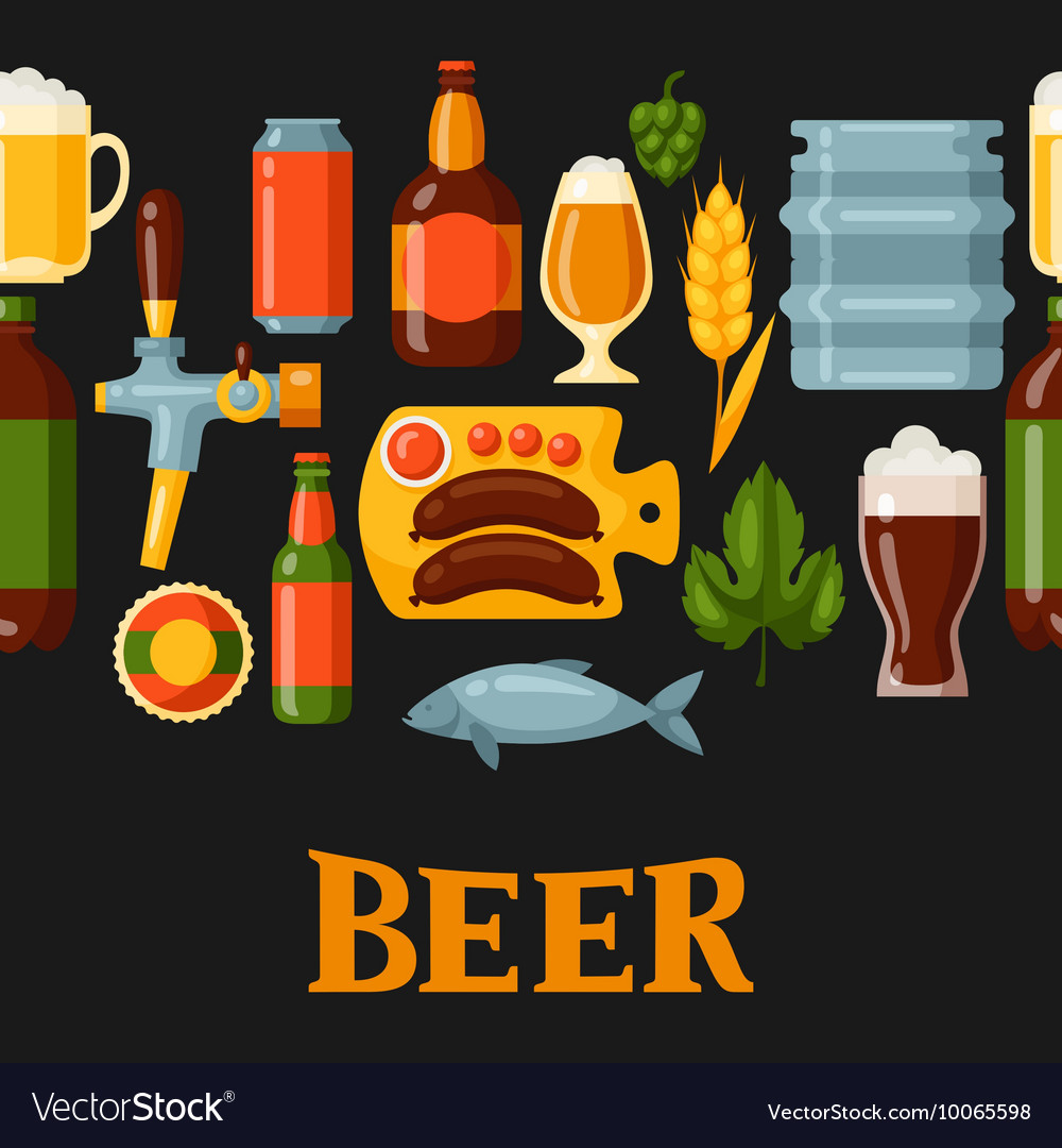 Seamless pattern with beer icons and objects