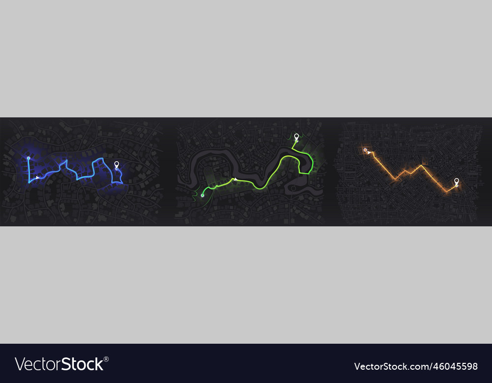 Set of maps with route distance data path turns vector image Set of maps with route distance data path turns