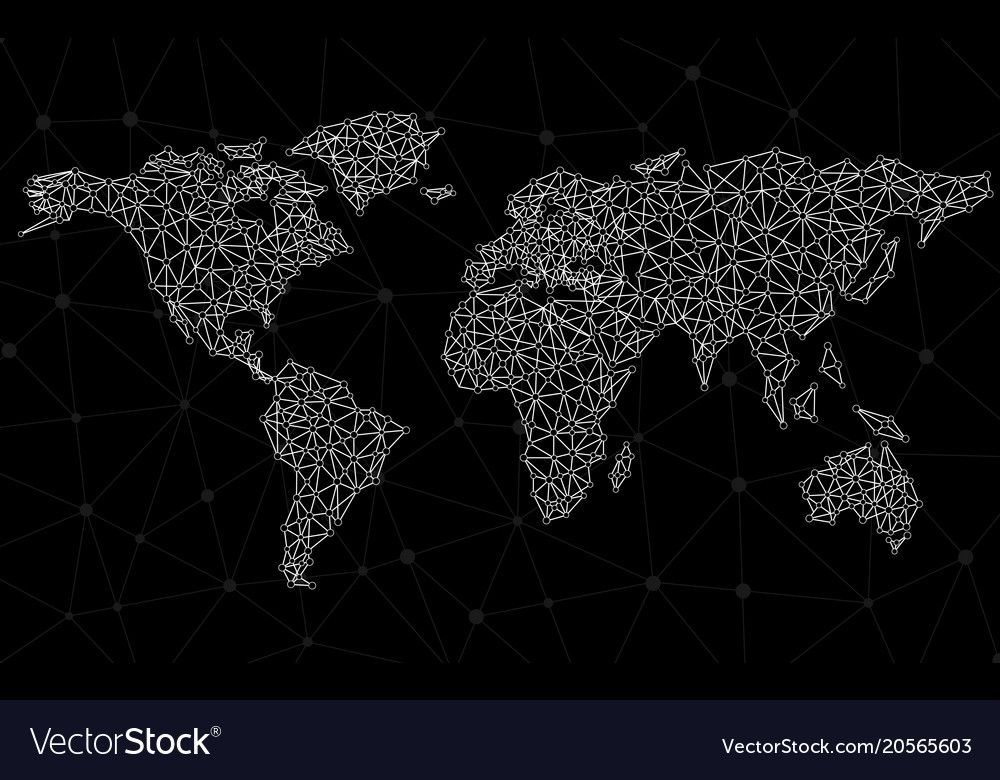 Abstract polygonal world map with dots and lines