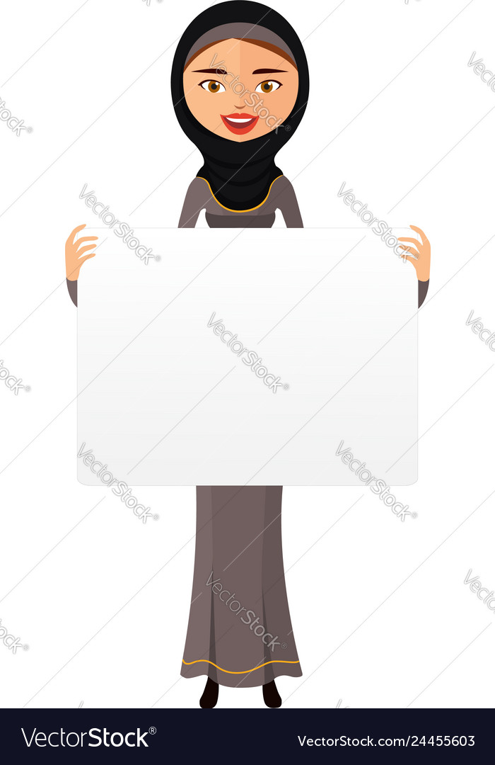 Arab business woman holding sign or banner Vector Image