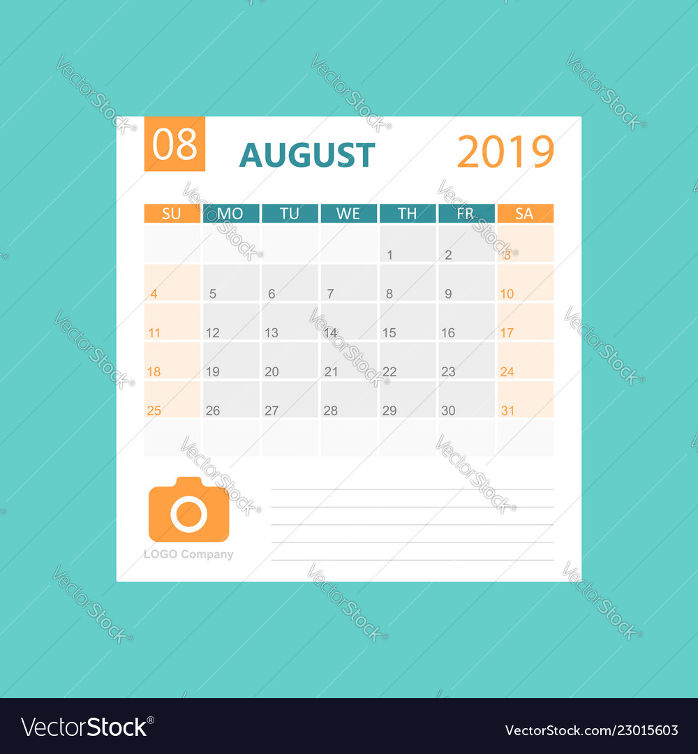 Calendar august 2019 year in simple style