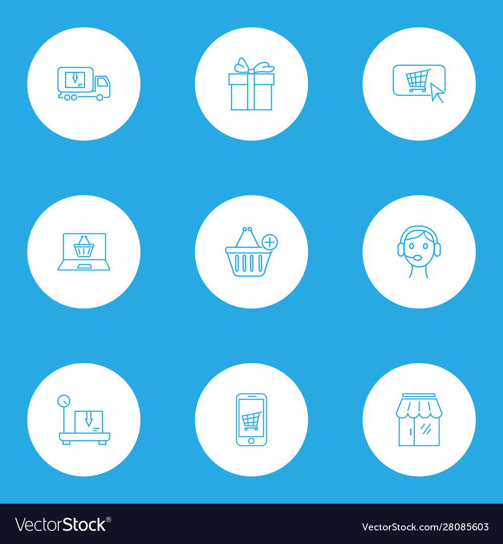 Commerce icons line style set with call center vector image Commerce icons line style set with call center