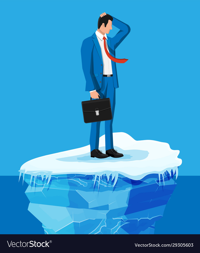 Desperate businessman floats on iceberg Royalty Free Vector