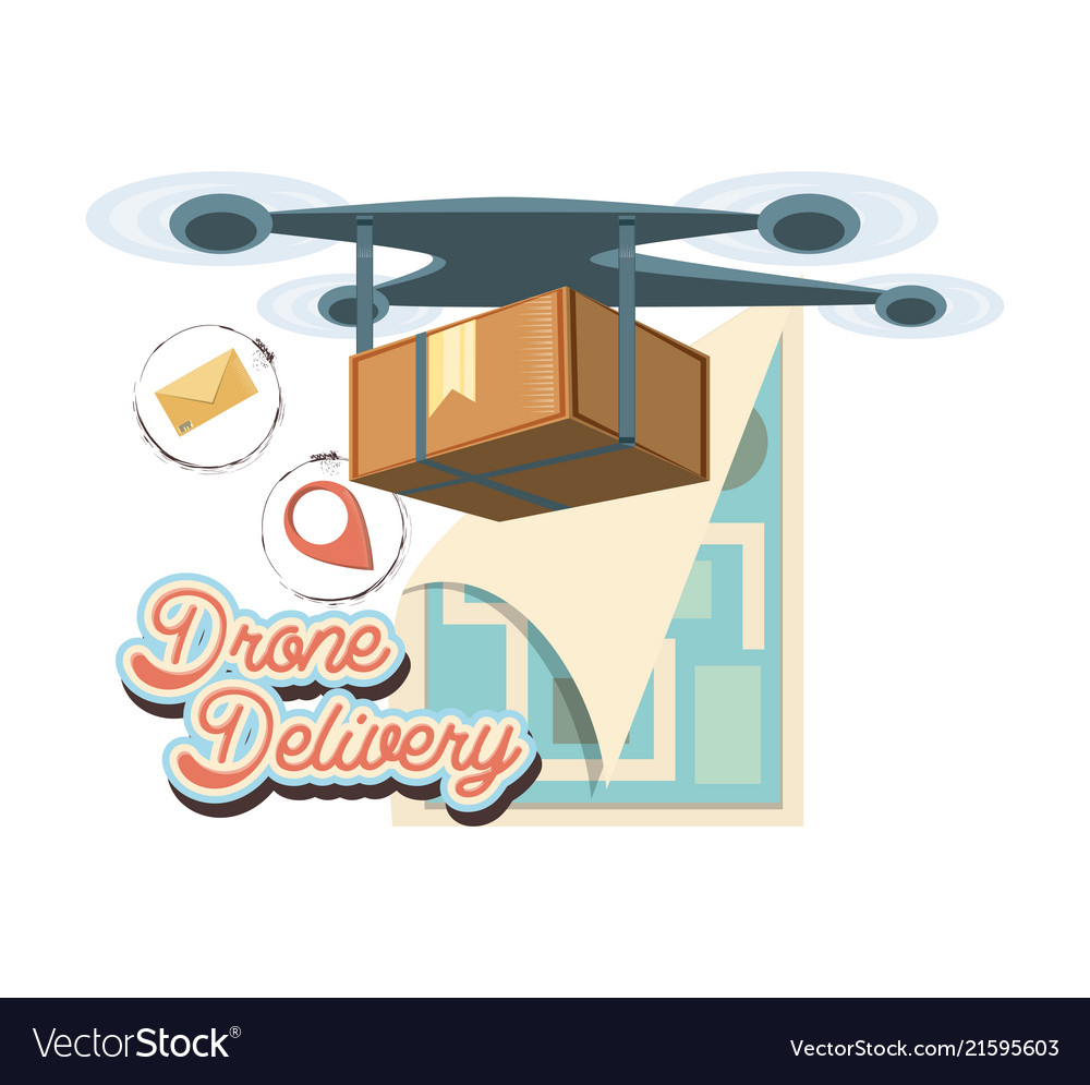 Drone delivery service with paper map icon vector image Drone delivery service with paper map icon