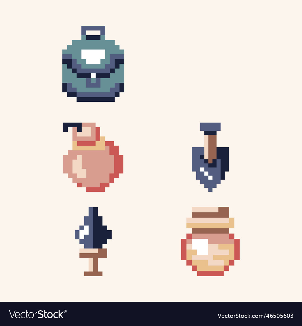 Flat design pixel art element set