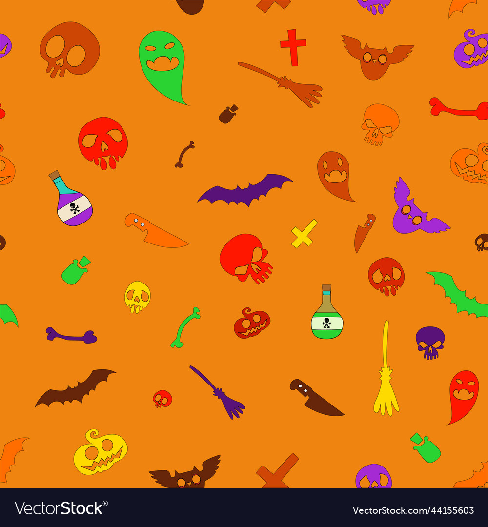 Halloween symbols seamless pattern orange