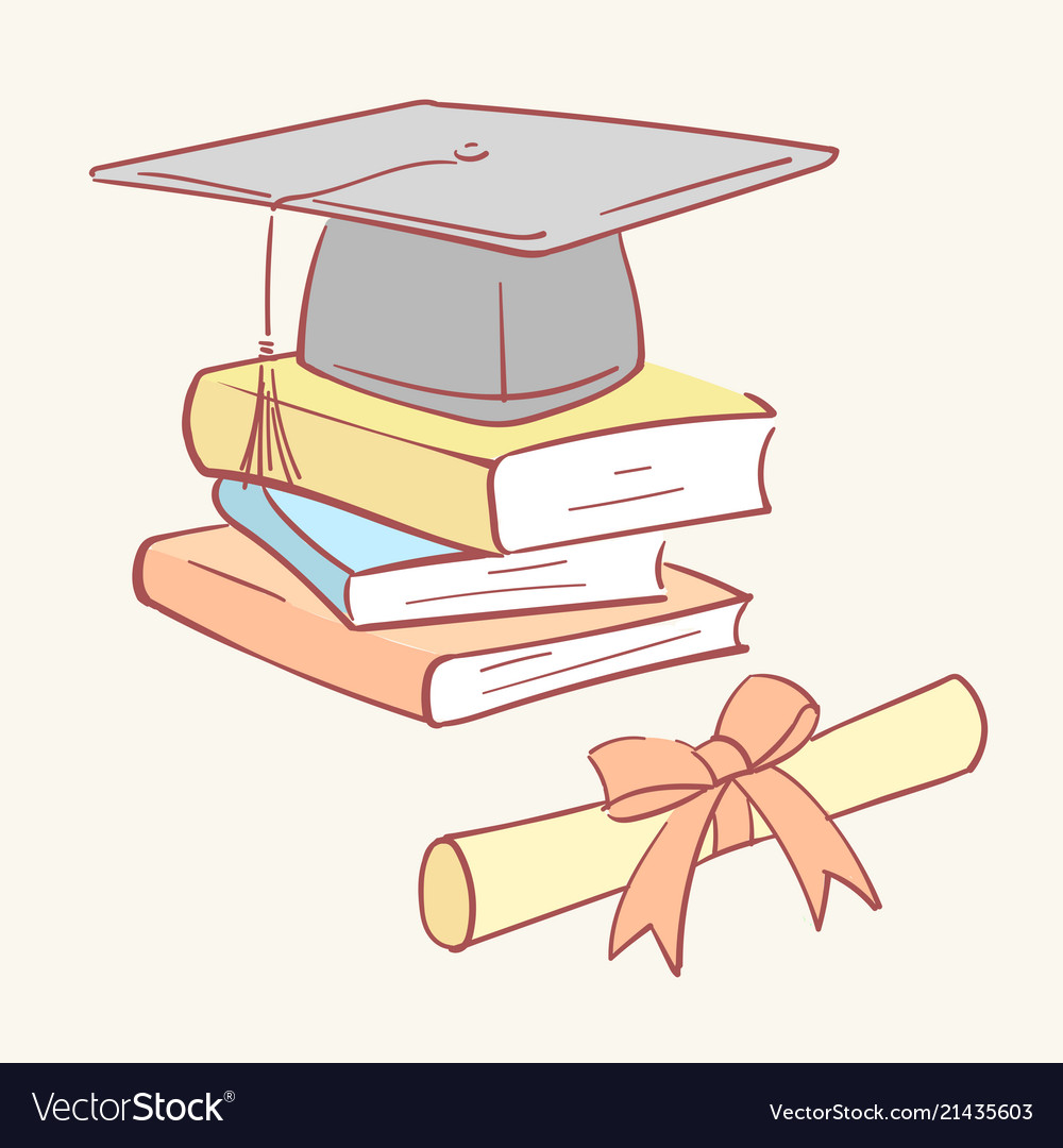 Pile Stack Diploma Graduation Academic Cap Books Vector Image 9907