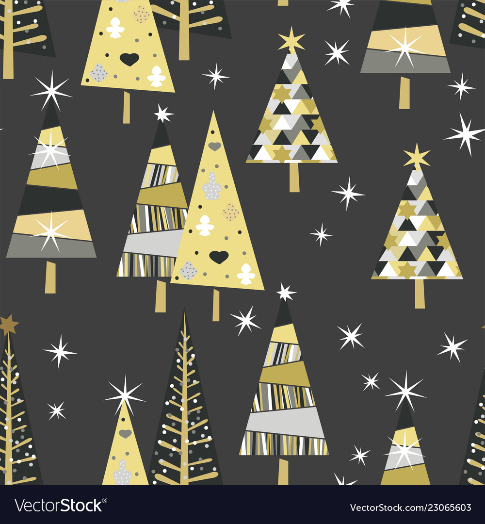Seamless pattern with golden spruce trees vector image Seamless pattern with golden spruce trees