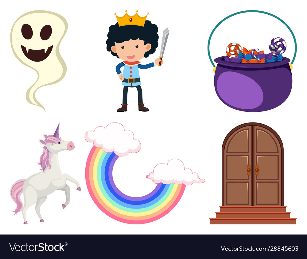 Set isolated objects theme fairytale