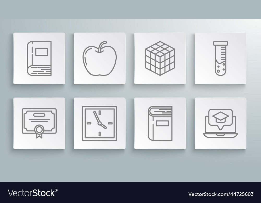 Set line certificate template apple clock book vector image Set line certificate template apple clock book