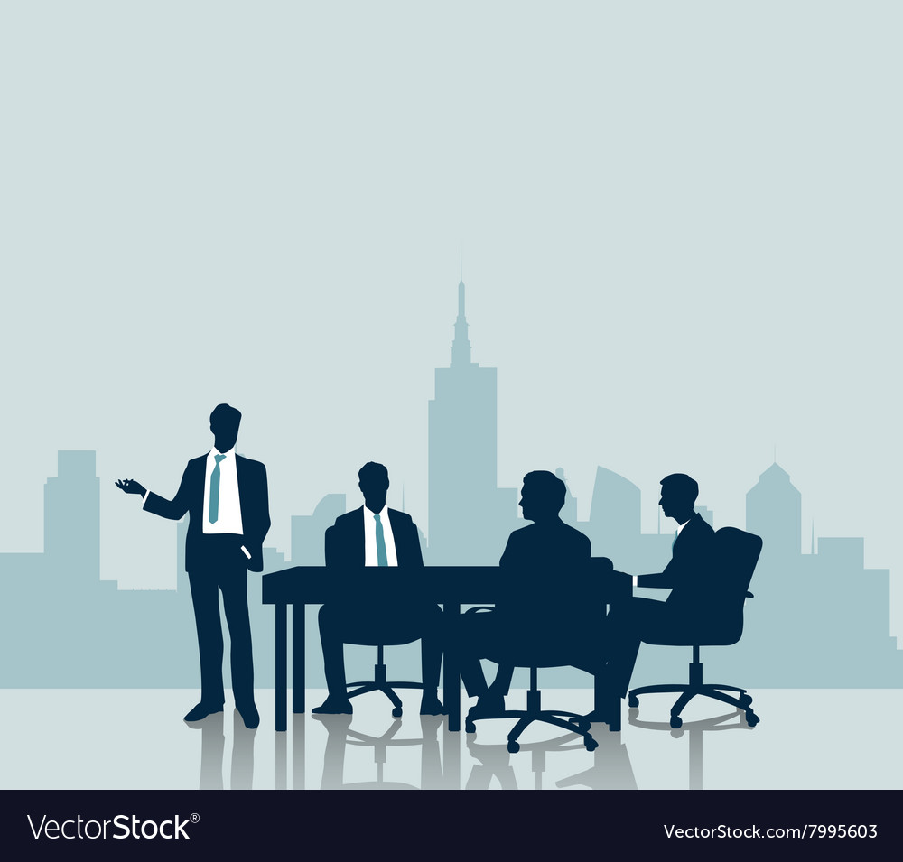 Silhouette business meeting with city background Vector Image