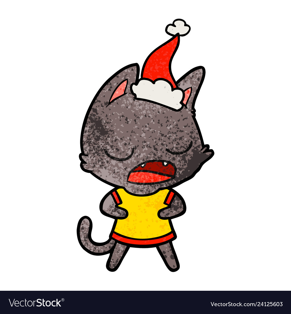 Talking cat textured cartoon of a wearing santa