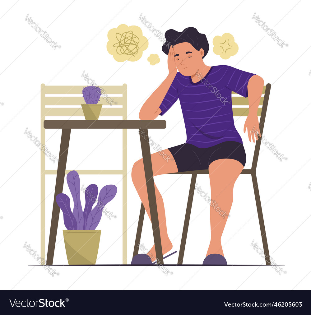 Tired man sitting with feeling of depressed vector image Tired man sitting with feeling of depressed