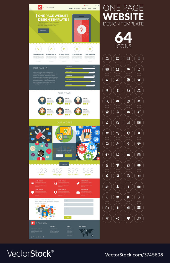 One page website template in flat style with icon