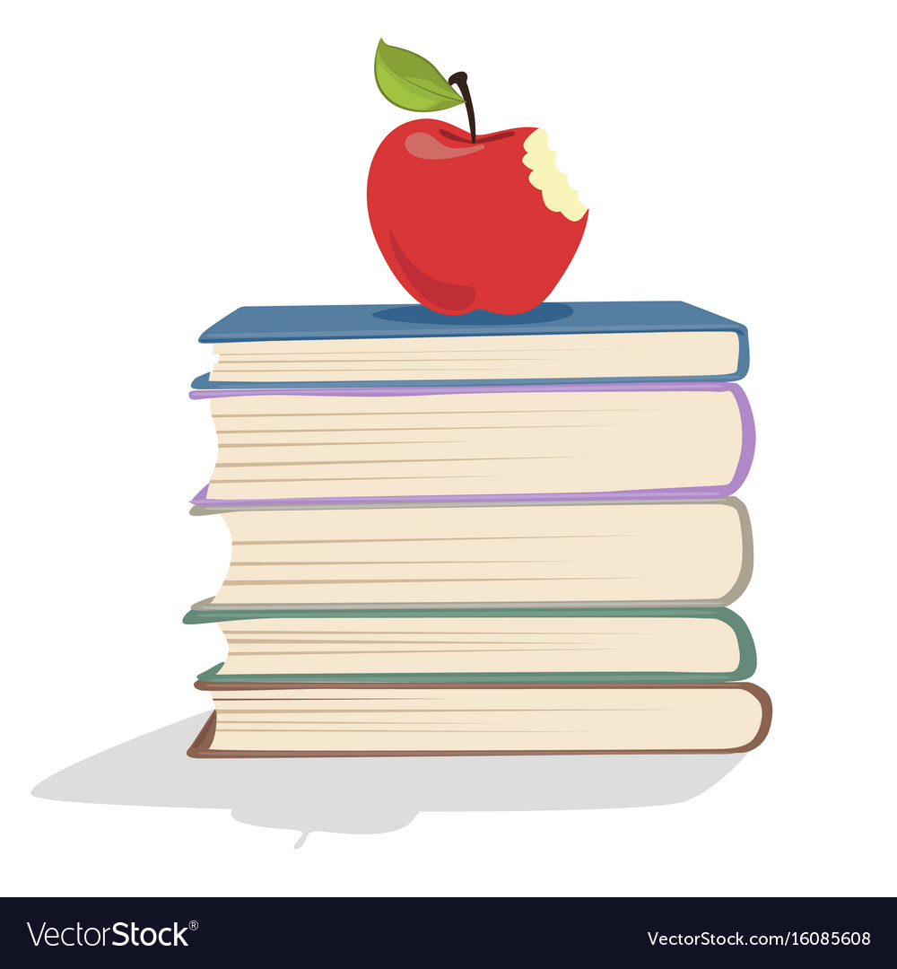 Red apple on a stack of books