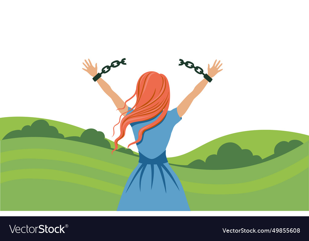 Woman With Broken Chains On Her Hands Royalty Free Vector