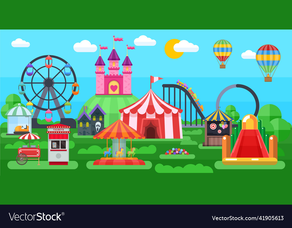 Amusement park panorama Royalty Free Vector Image