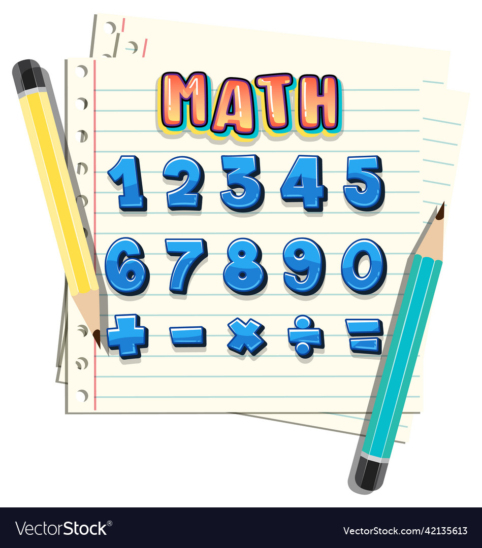 Counting number 0 to 9 and math symbols vector image Counting number 0 to 9 and math symbols