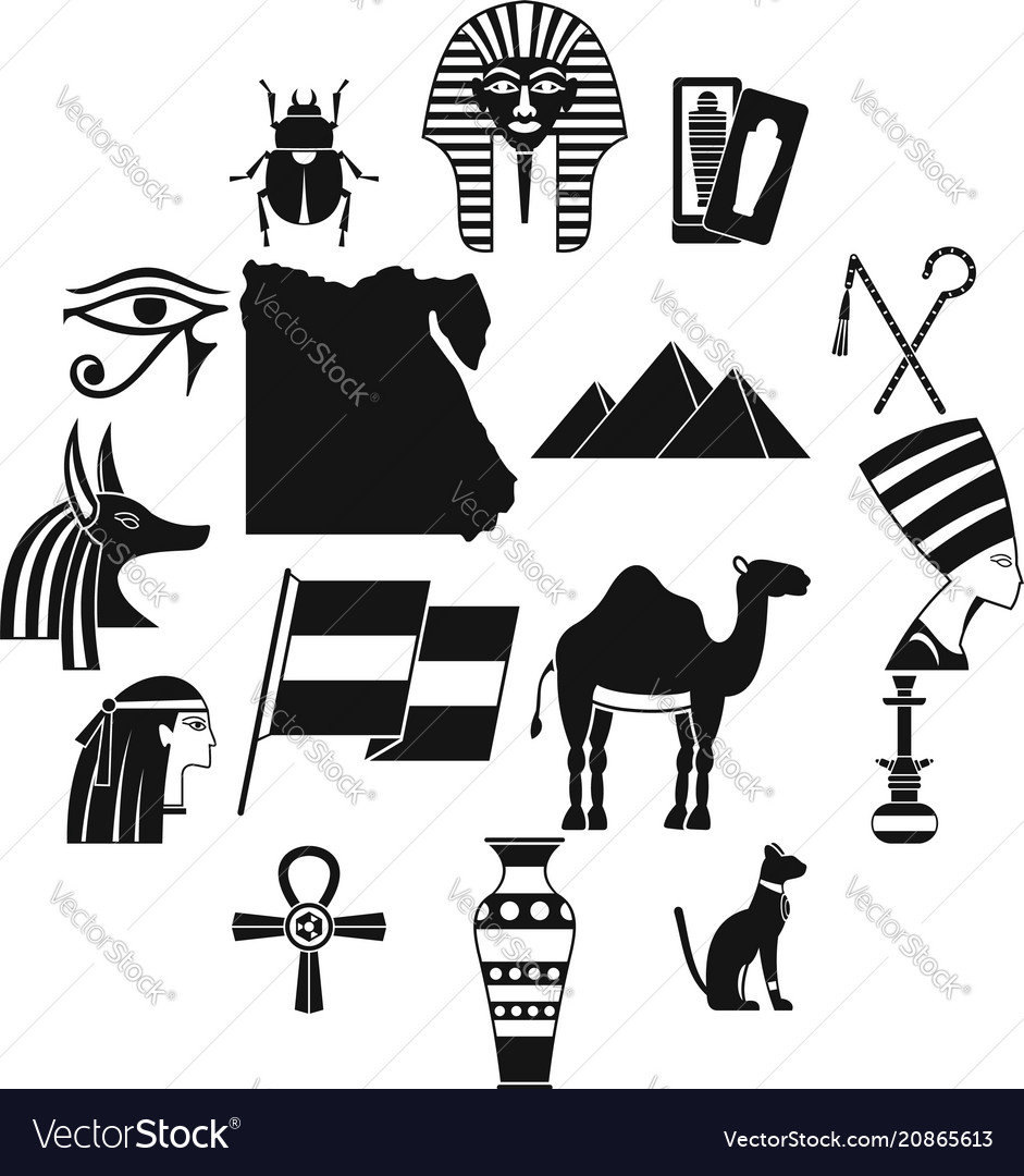 Egypt travel items icons set simple style Vector Image