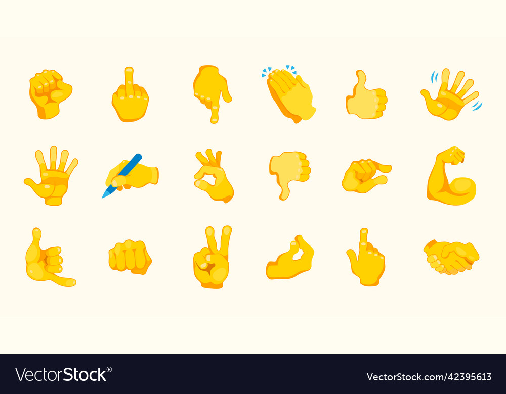 Hand emojis gestures icons set gesture Royalty Free Vector
