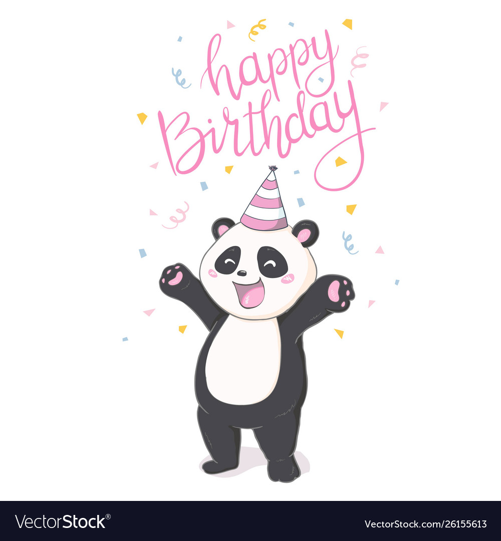 Happy birthray panda sticker on white background Vector Image