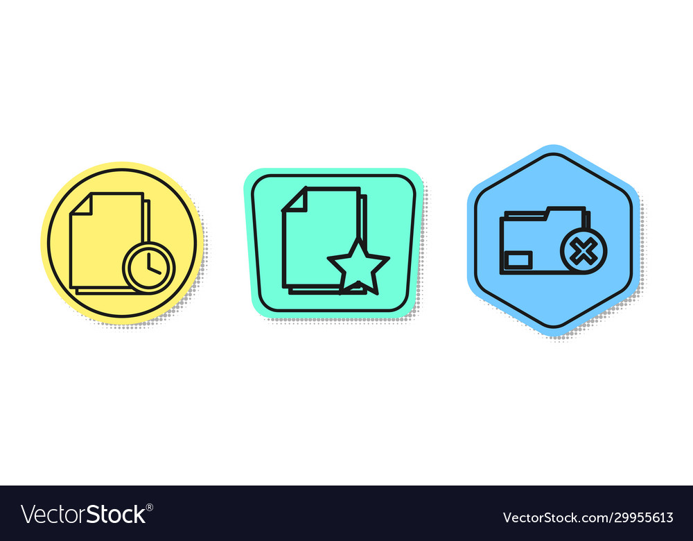 Set line document with clock star vector image Set line document with clock star