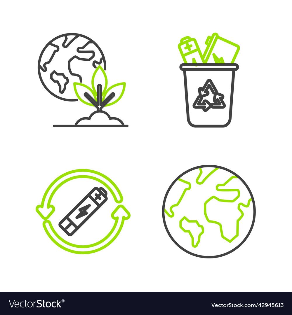 Set line earth globe battery with recycle symbol