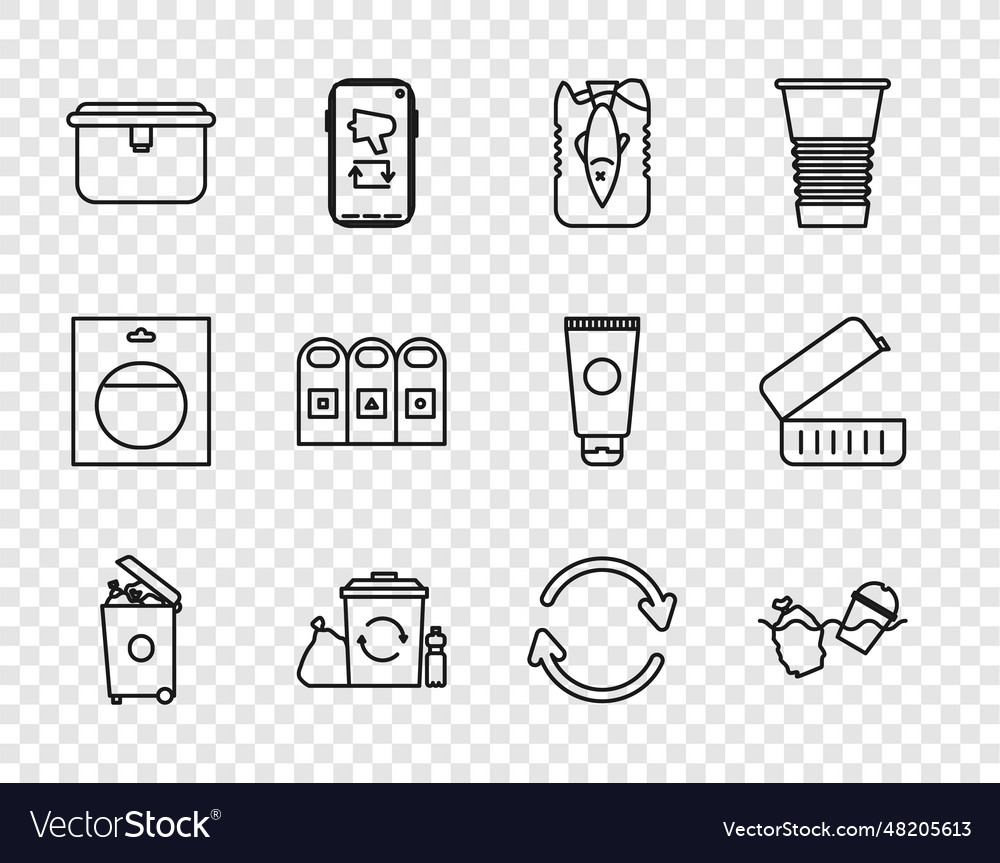 Set line trash can problem pollution of the ocean vector image Set line trash can problem pollution of the ocean