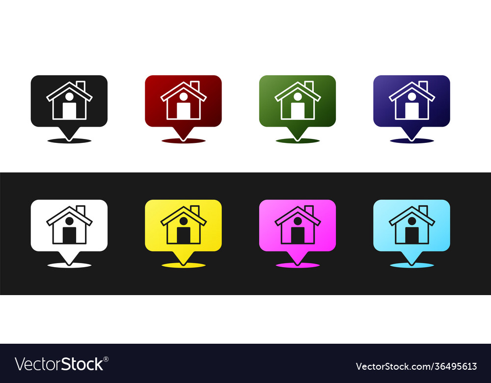 Set map pointer with house icon isolated on black vector image Set map pointer with house icon isolated on black