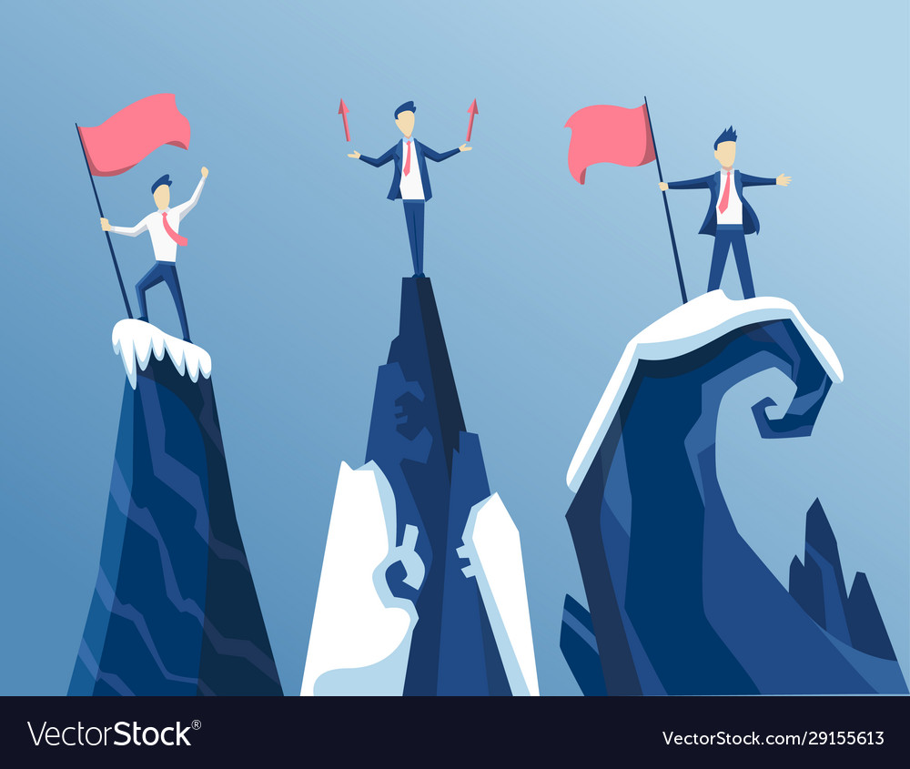 Three businessman first reached summit Royalty Free Vector