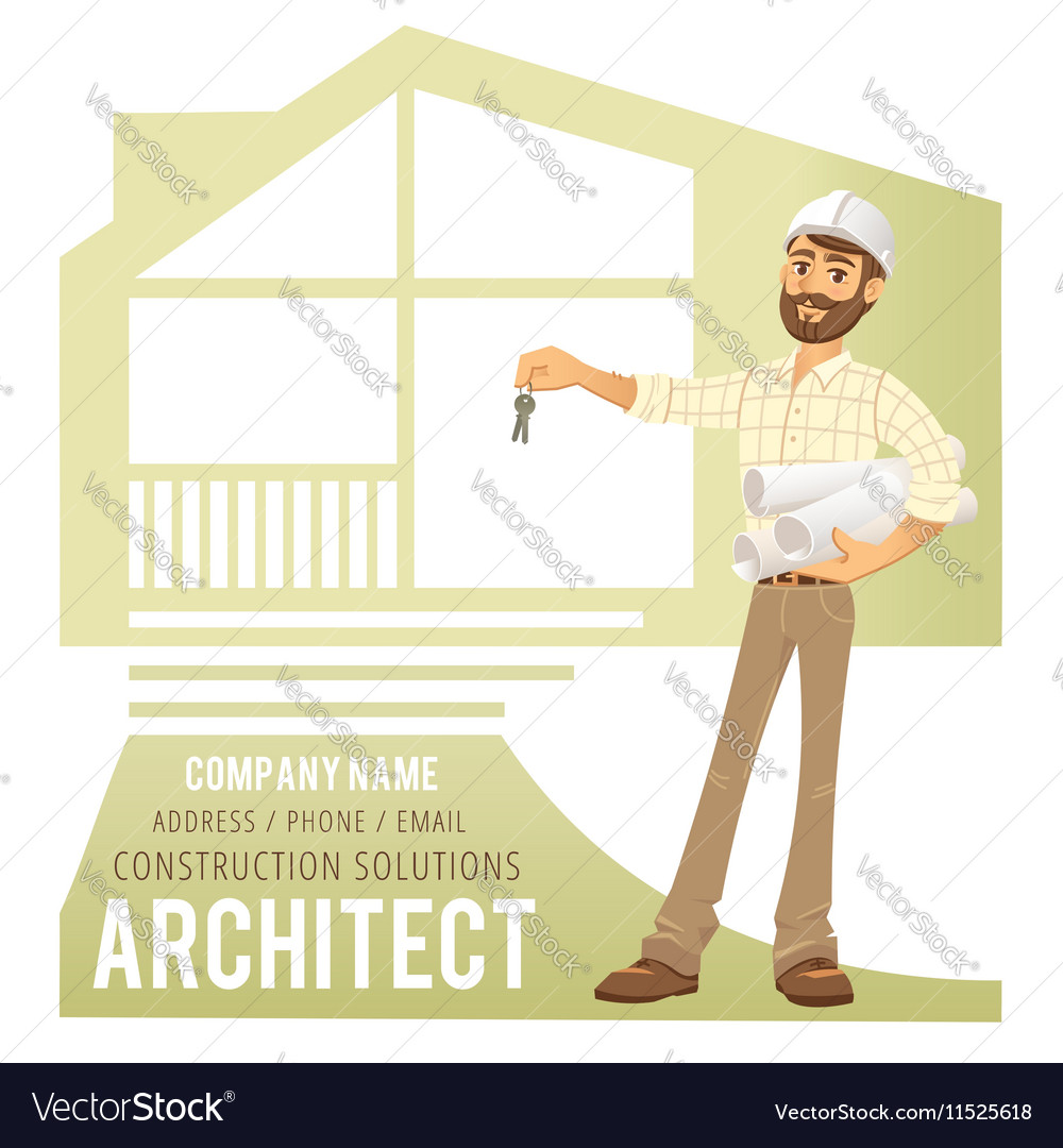 Architect In Helmet With Blueprints And Keys In Vector Image