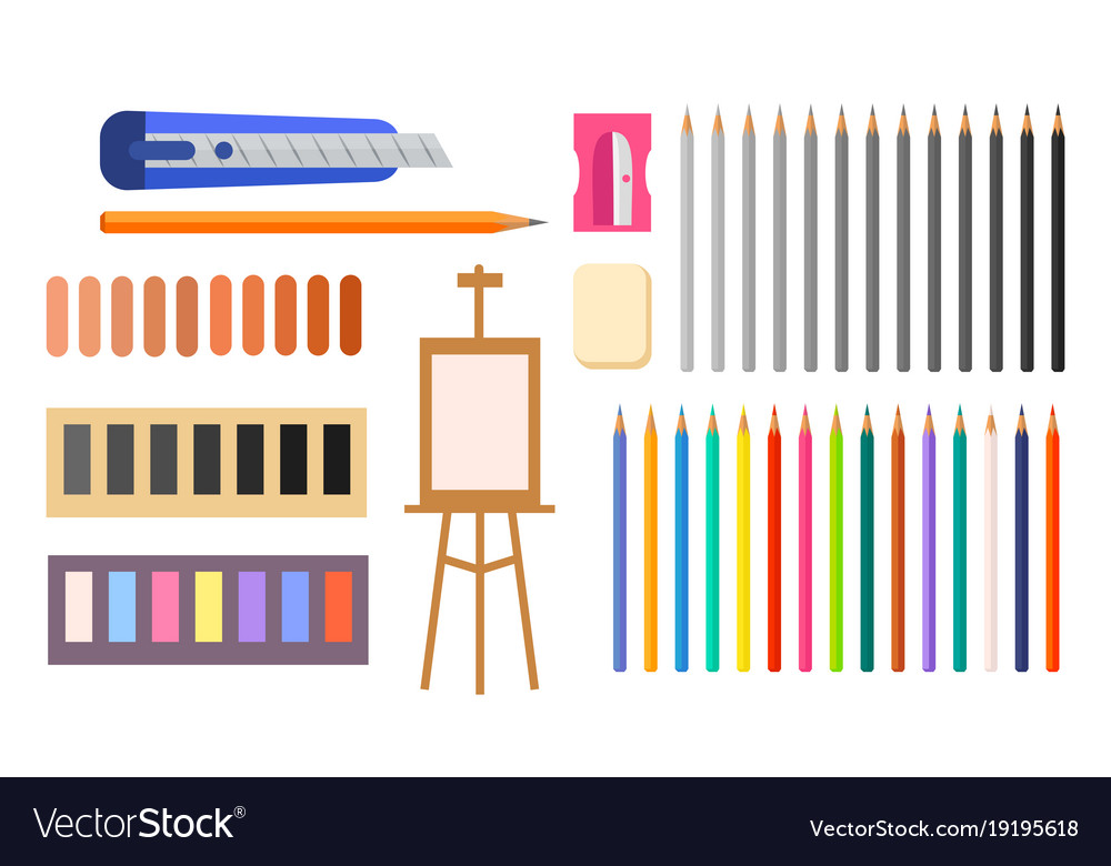 Collection art supplies icons Royalty Free Vector Image