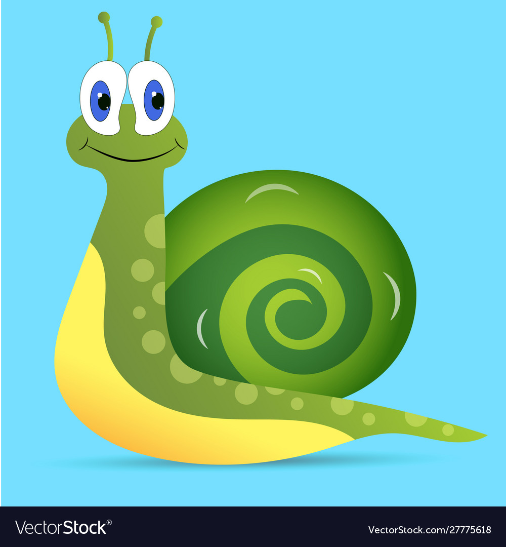 Funny cartoon snail on a blue