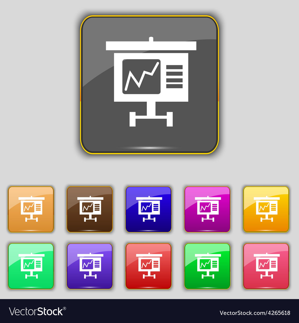 Graph icon sign set with eleven colored buttons