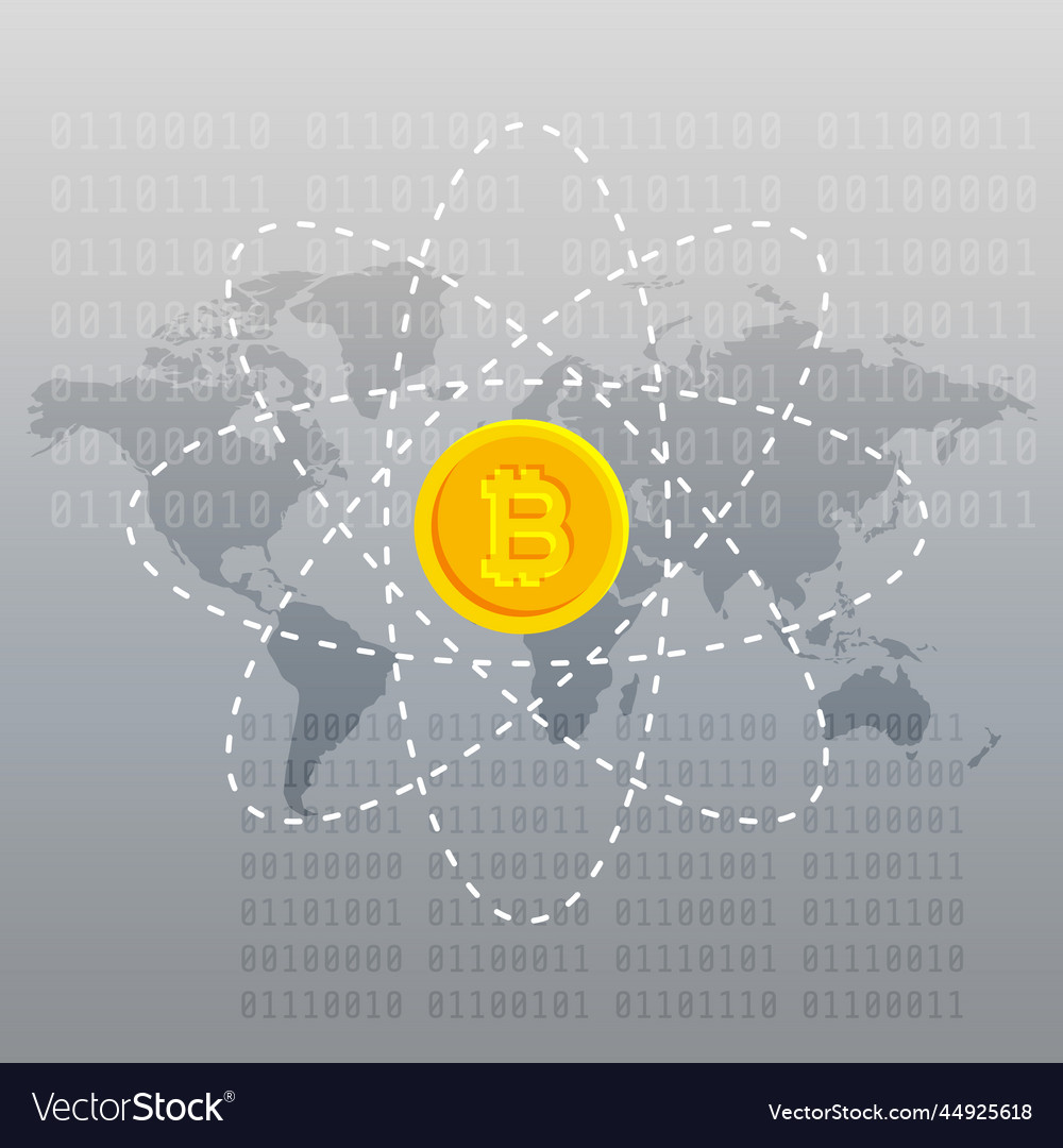 Gray background with bitcoin and world map