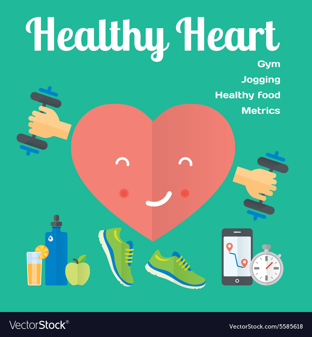 Healthy heart concept flat icons of jogging gym Vector Image