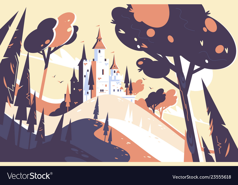 Old fairytale castle standing on hill landscape vector image Old fairytale castle standing on hill landscape