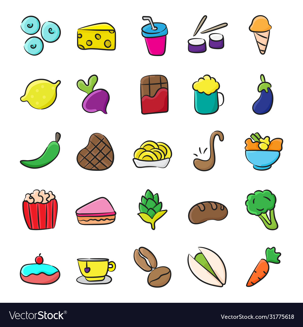 Pack bakery items doodle icons Royalty Free Vector Image