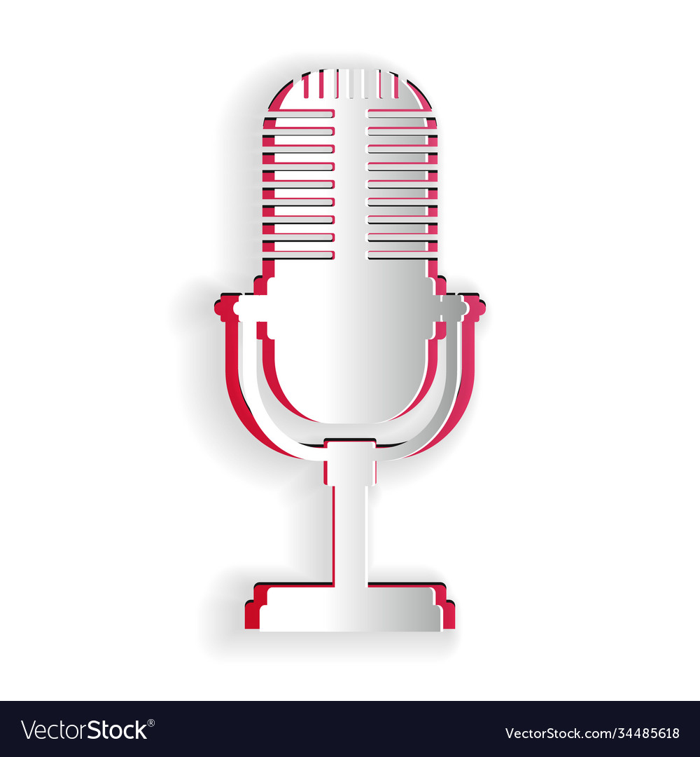 Paper cut microphone icon isolated on white Vector Image