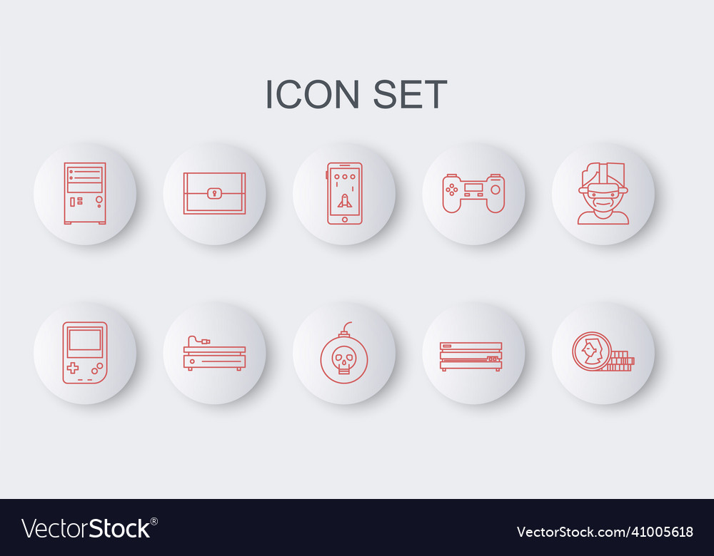 Set line coin for game portable video console vector image Set line coin for game portable video console