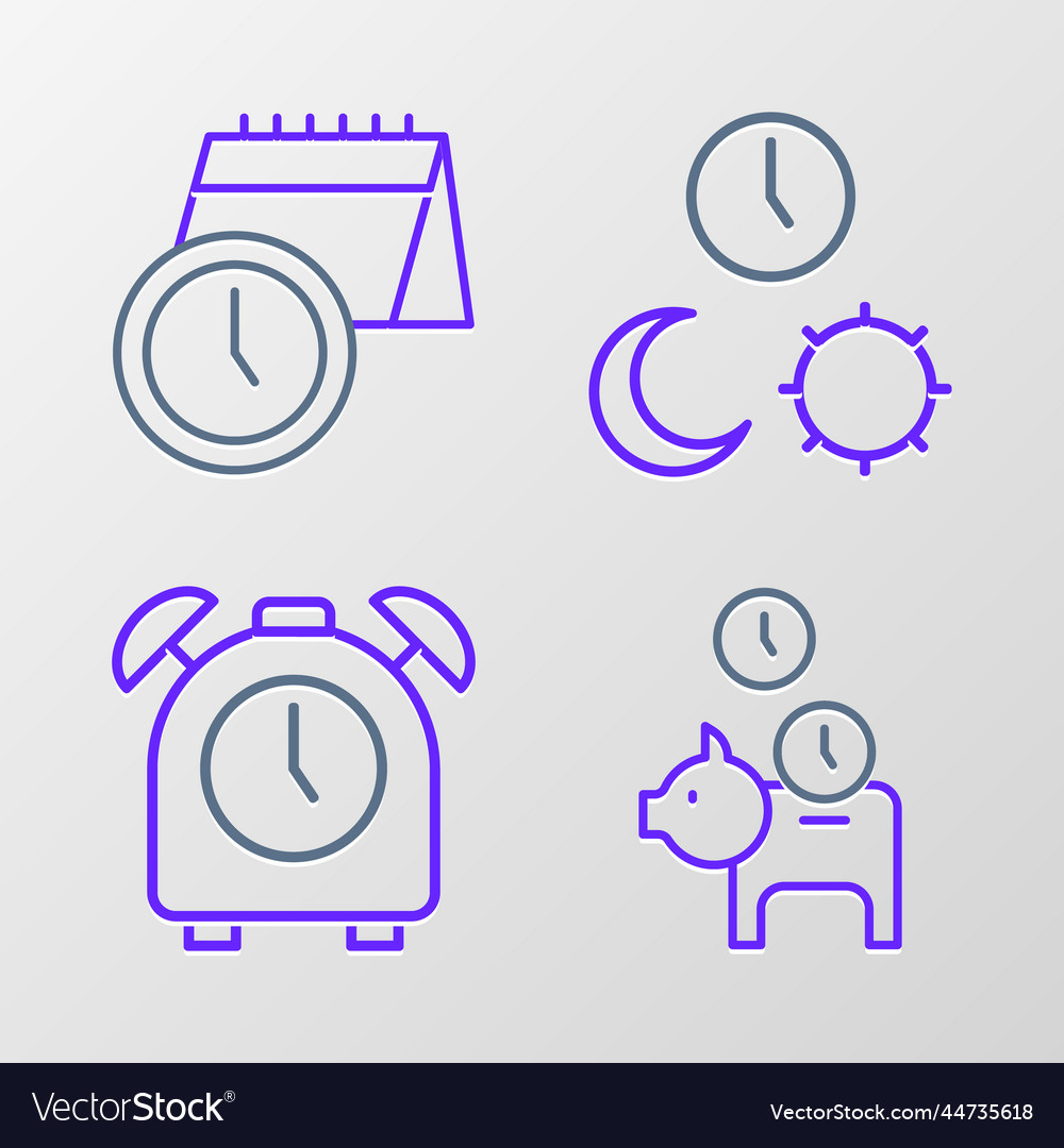 Set line piggy bank with coin alarm clock day vector image Set line piggy bank with coin alarm clock day
