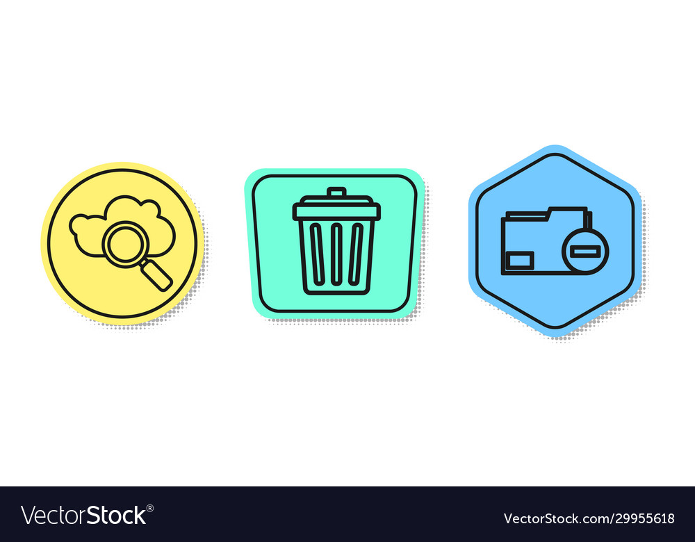 Set line search cloud computing trash can vector image Set line search cloud computing trash can