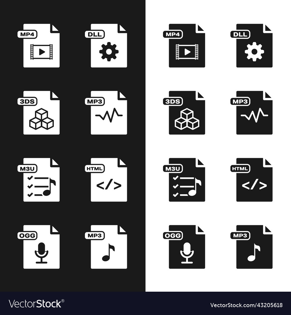 Set mp3 file document 3ds mp4 dll m3u html vector image Set mp3 file document 3ds mp4 dll m3u html
